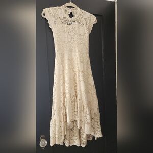 Joyfolie Cream Lace High Low Dress